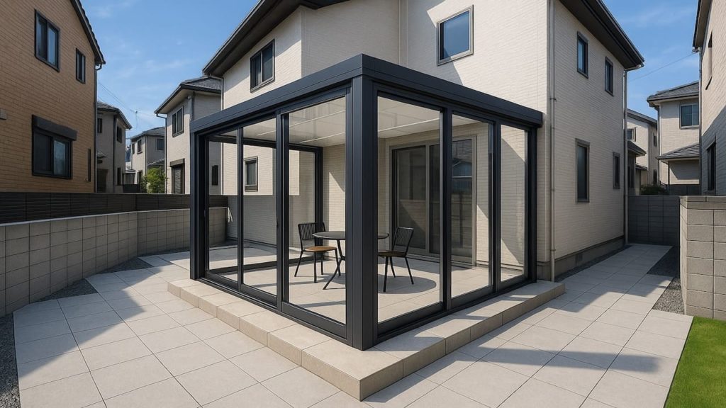 河内長野市の戸建て外構に施工されたテラス囲い・サンルームのイメージ