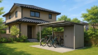 【川越市】自転車置き場の工事相場|業者が言う“よくあるやり直し” 川越市の戸建て外構に施工された自転車置き場のイメージ