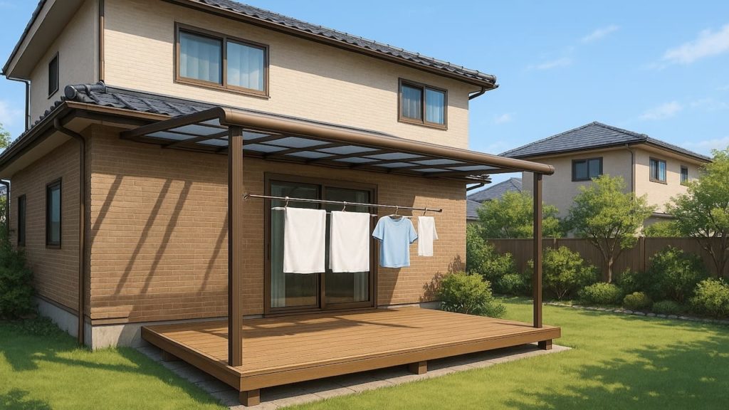 川越市の戸建て外構に施工されたテラス屋根のイメージ