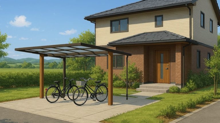 川西市の戸建て外構に施工されたサイクルポートのイメージ