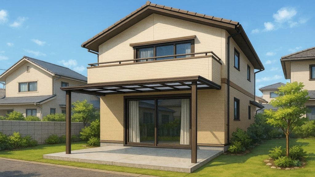 川西市の戸建て外構に施工されたテラス屋根のイメージ