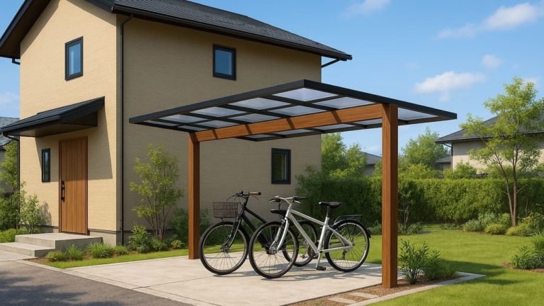 川崎市の戸建て外構に施工されたサイクルポートのイメージ