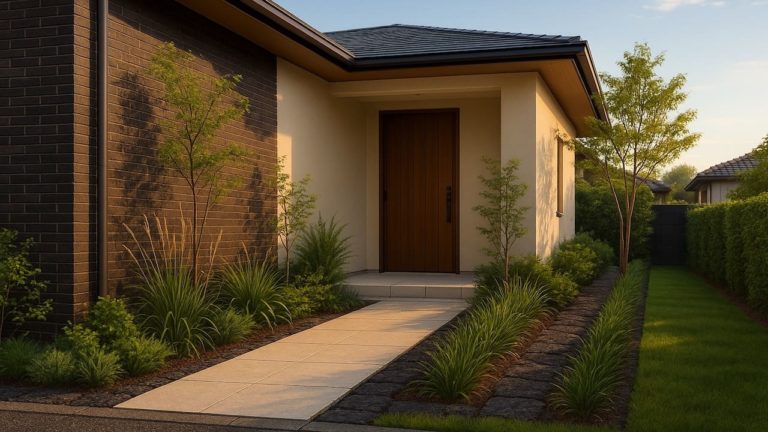 霧島市の戸建て外構に施工された玄関アプローチのイメージ