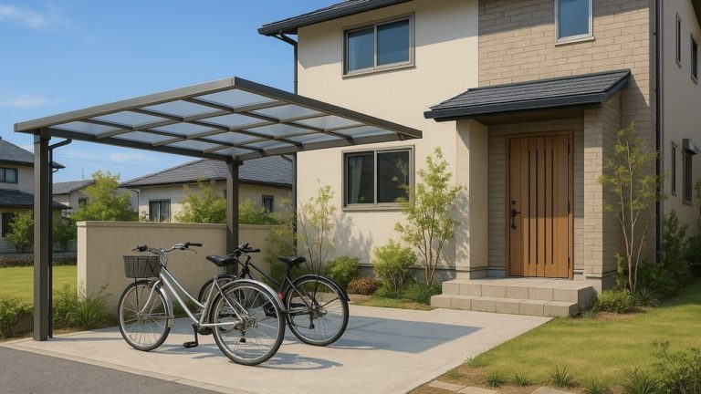 霧島市の戸建て外構に施工されたサイクルポートのイメージ