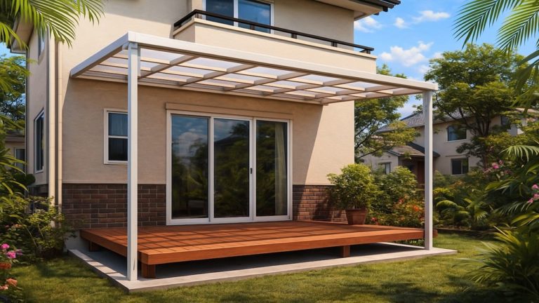 霧島市の戸建て外構に施工されたテラス屋根のイメージ