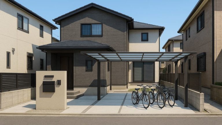 岸和田市の戸建て外構に施工されたサイクルポートのイメージ