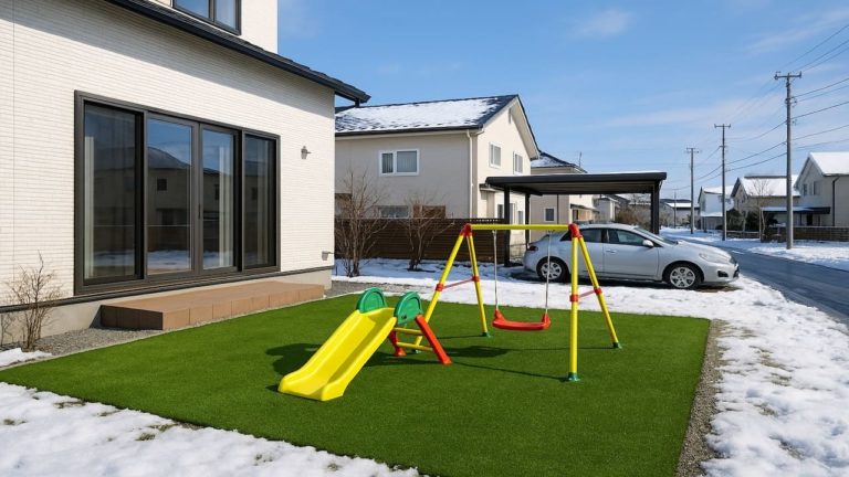 北広島市の戸建て外構に施工された人工芝のイメージ