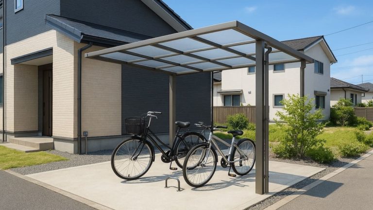 北広島市の戸建て外構に施工されたサイクルポートのイメージ