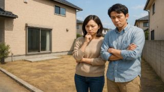 小平市の外構工事の失敗にがっかりする夫婦のイメージ