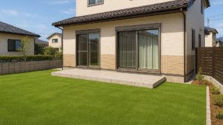 甲府市の戸建て外構に施工された人工芝のイメージ