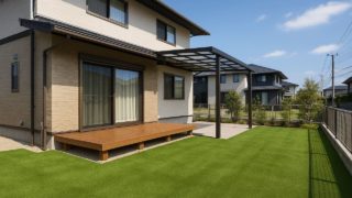 古河市の戸建て外構に施工された人工芝のイメージ