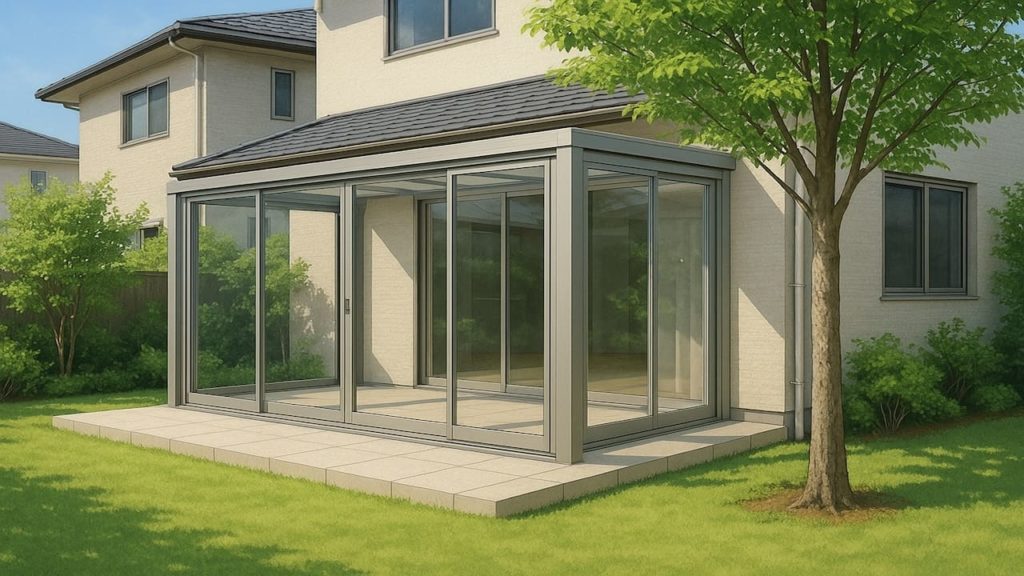 古河市の戸建て外構に施工されたテラス囲い・サンルームのイメージ