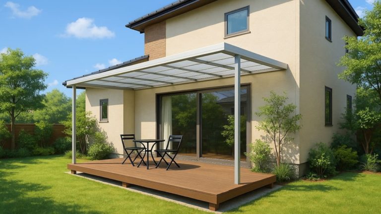 古河市の戸建て外構に施工されたテラス屋根のイメージ