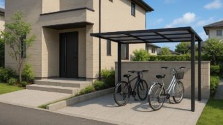 【国分寺市】自転車置き場の費用感|屋根を大きめにする条件とは? 国分寺市の戸建て外構に施工された自転車置き場のイメージ