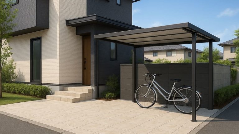 狛江市の戸建て外構に施工された自転車置き場のイメージ