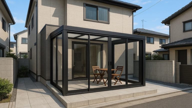 狛江市の戸建て外構に施工されたテラス囲い・サンルームのイメージ