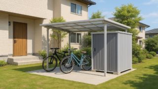 小牧市の戸建て外構に施工された自転車置き場のイメージ