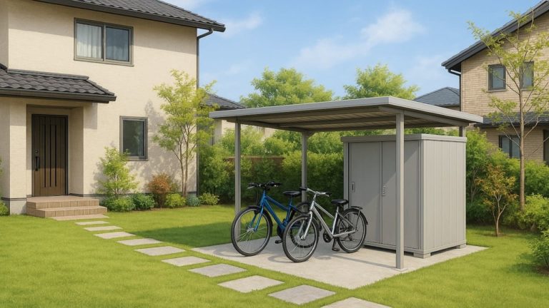 江南市の戸建て外構に施工された自転車置き場のイメージ