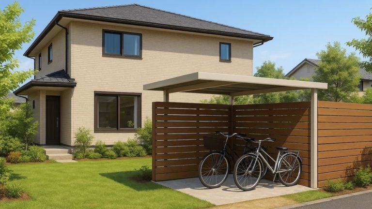 鴻巣市の戸建て外構に施工された自転車置き場のイメージ