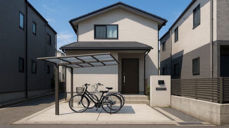 鴻巣市の戸建て外構に施工されたサイクルポートのイメージ