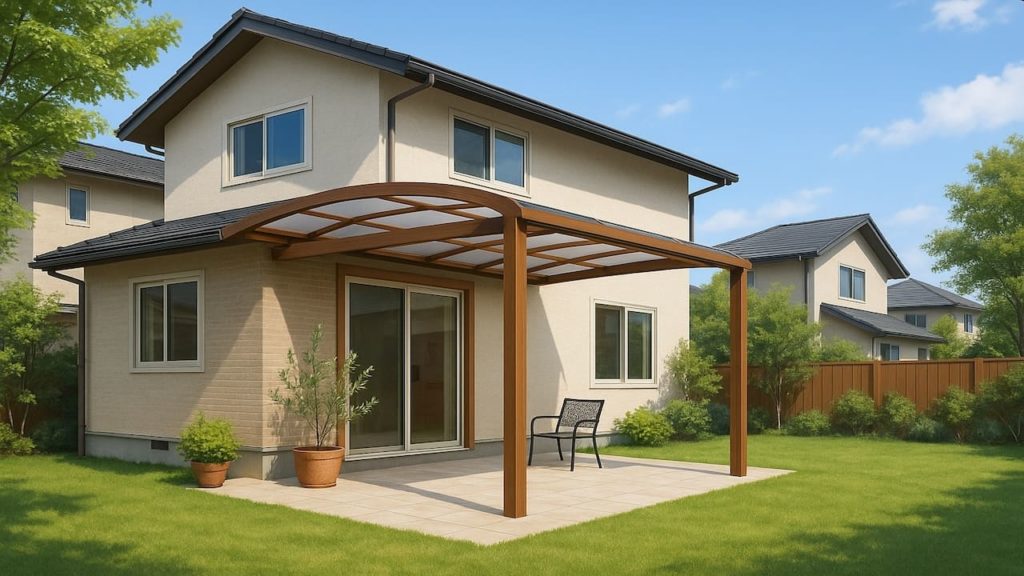 鴻巣市の戸建て外構に施工されたテラス屋根のイメージ