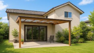 【久喜市】テラス屋根の工事相場|失敗しない業者の選び方 久喜市の戸建て外構に施工されたテラス屋根のイメージ