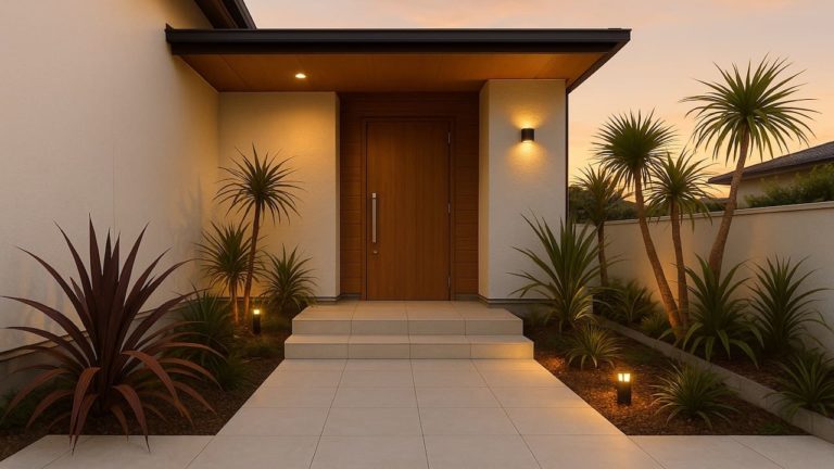 熊本県の戸建て外構に施工された玄関アプローチのイメージ