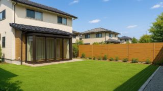 【呉市】人工芝の費用相場|よくある困った失敗例5つ 呉市の戸建て外構に施工された人工芝のイメージ