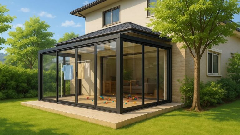 草津市の戸建て外構に施工されたテラス囲い・サンルームのイメージ