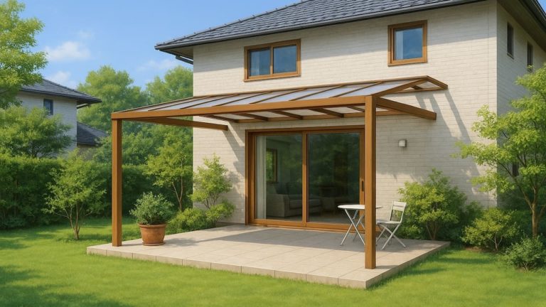 草津市の戸建て外構に施工されたテラス屋根のイメージ