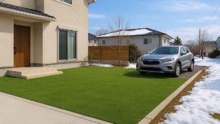 釧路市の戸建て外構に施工された人工芝のイメージ