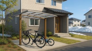 【釧路市】自転車置き場の予算ライン|業者依頼の注意点5つ 釧路市の戸建て外構に施工された自転車置き場のイメージ