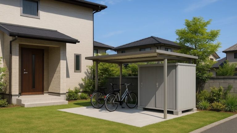 桑名市の戸建て外構に施工された自転車置き場のイメージ