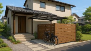 【京都府】自転車置き場の見積もり相場|DIYか業者か安全性で比較 京都府の戸建て外構に施工された自転車置き場のイメージ