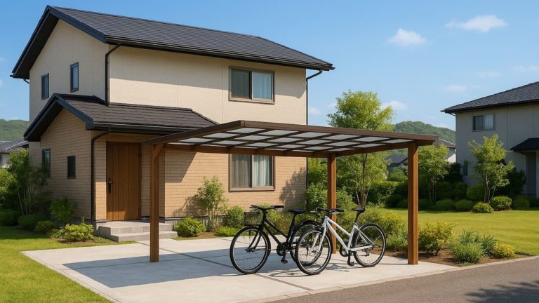 松原市の戸建て外構に施工されたサイクルポートのイメージ