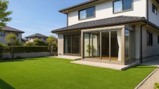 【松江市】人工芝の費用|ニオイと汚れを減らす工夫5選 松江市の戸建て外構に施工された人工芝のイメージ