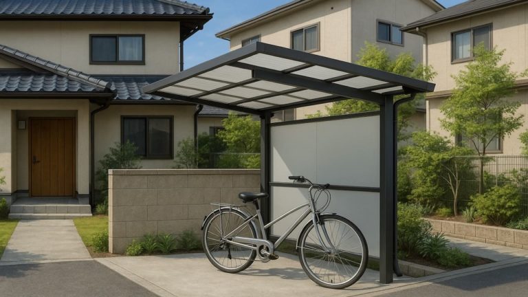 松江市の戸建て外構に施工されたサイクルポートのイメージ