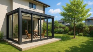 【松江市】テラス囲い・サンルームの見積もり相場|体験者が勧めるチェック5つ 松江市の戸建て外構に施工されたテラス囲い・サンルームのイメージ