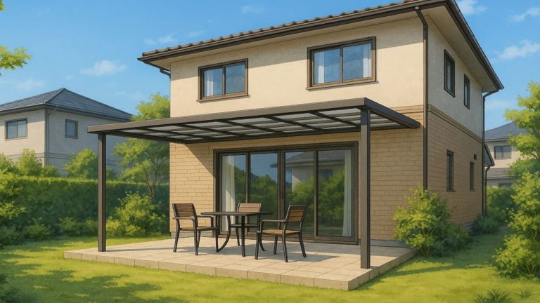 松山市の戸建て外構に施工されたテラス屋根のイメージ