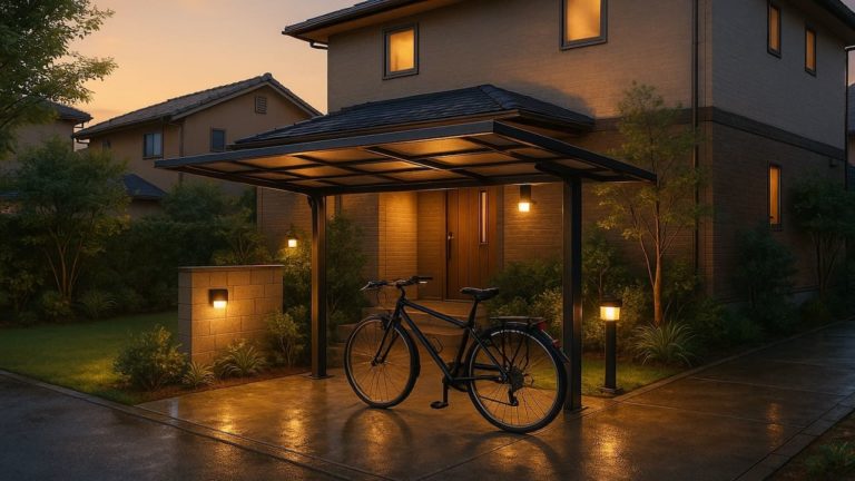 三原市の戸建て外構に施工された自転車置き場のイメージ