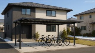 三原市の戸建て外構に施工されたサイクルポートのイメージ