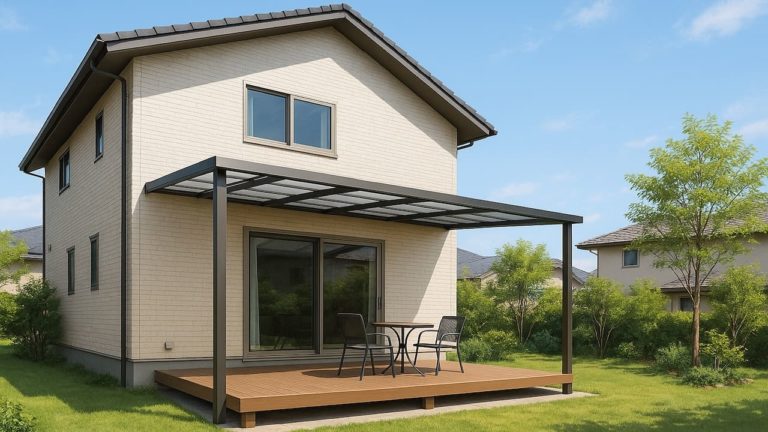 三原市の戸建て外構に施工されたテラス屋根のイメージ