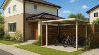 【三木市】自転車置き場の費用相場|サイクルポートとの違いも確認 三木市の戸建て外構に施工された自転車置き場のイメージ