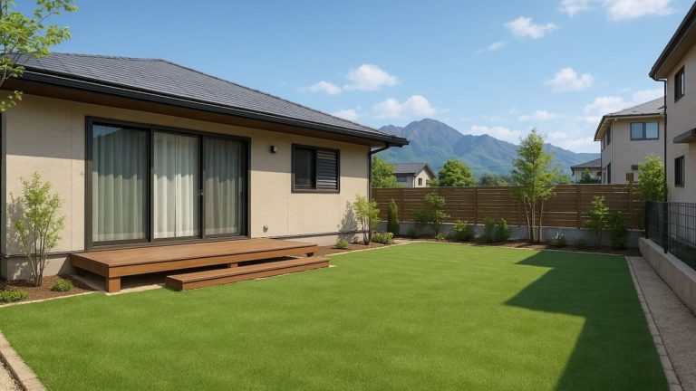 南アルプス市の戸建て外構に施工された人工芝のイメージ