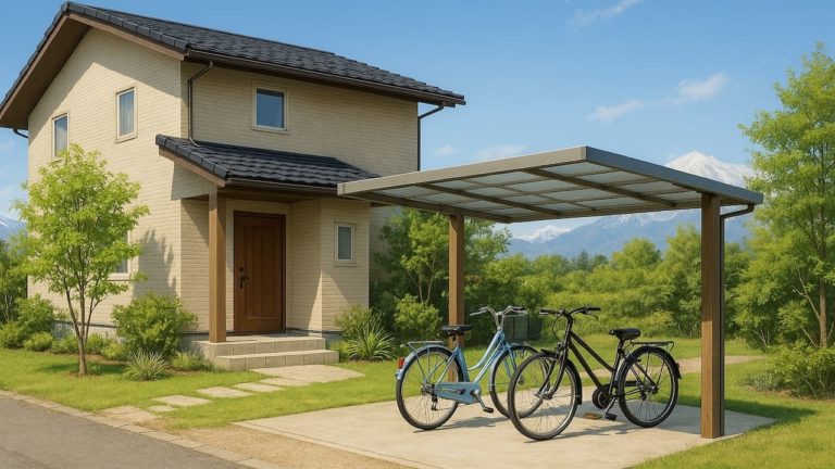 南アルプス市の戸建て外構に施工された自転車置き場のイメージ