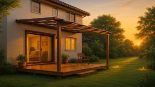 南アルプス市の戸建て外構に施工されたテラス屋根のイメージ