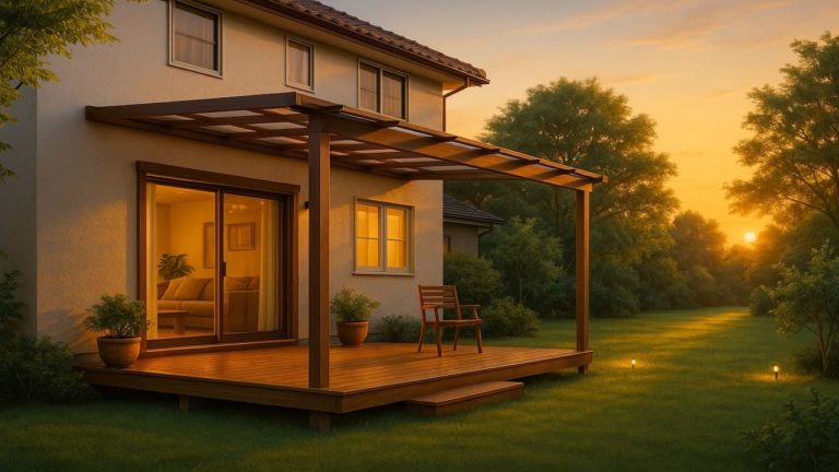 南アルプス市の戸建て外構に施工されたテラス屋根のイメージ