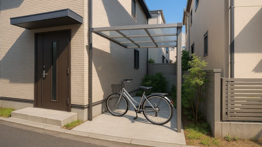 箕面市の戸建て外構に施工された自転車置き場のイメージ