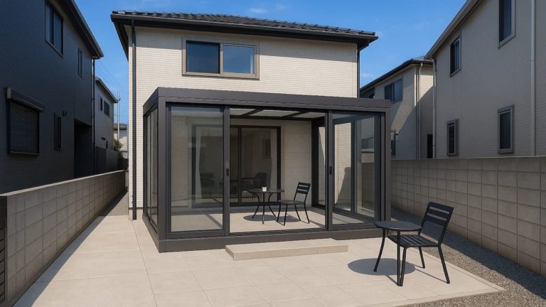 箕面市の戸建て外構に施工されたテラス囲い・サンルームのイメージ