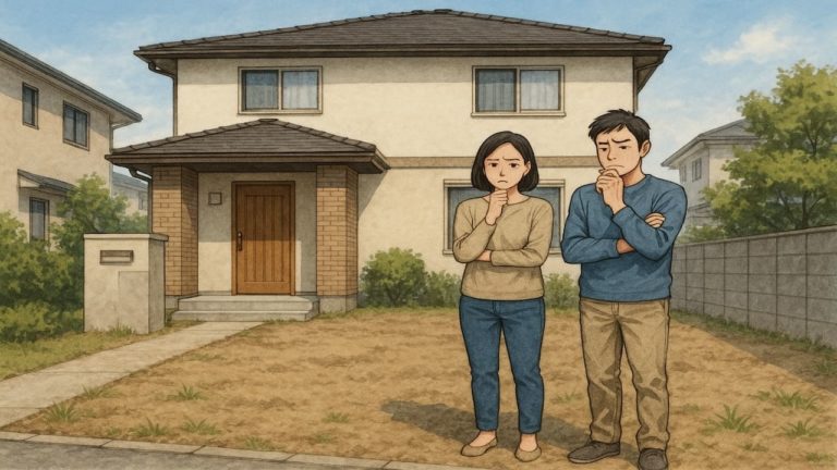 三郷市の外構工事の失敗にがっかりする夫婦のイメージ